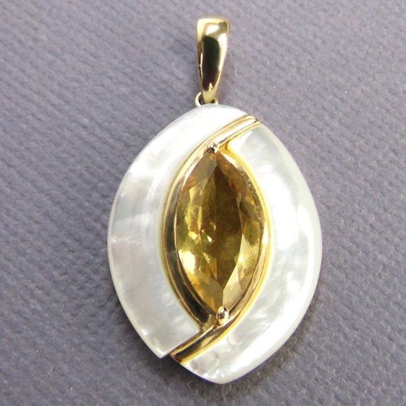 3.45 CTW Citrine & MOP 10KY Gold Marquise Pendant - Picture 3 of 11